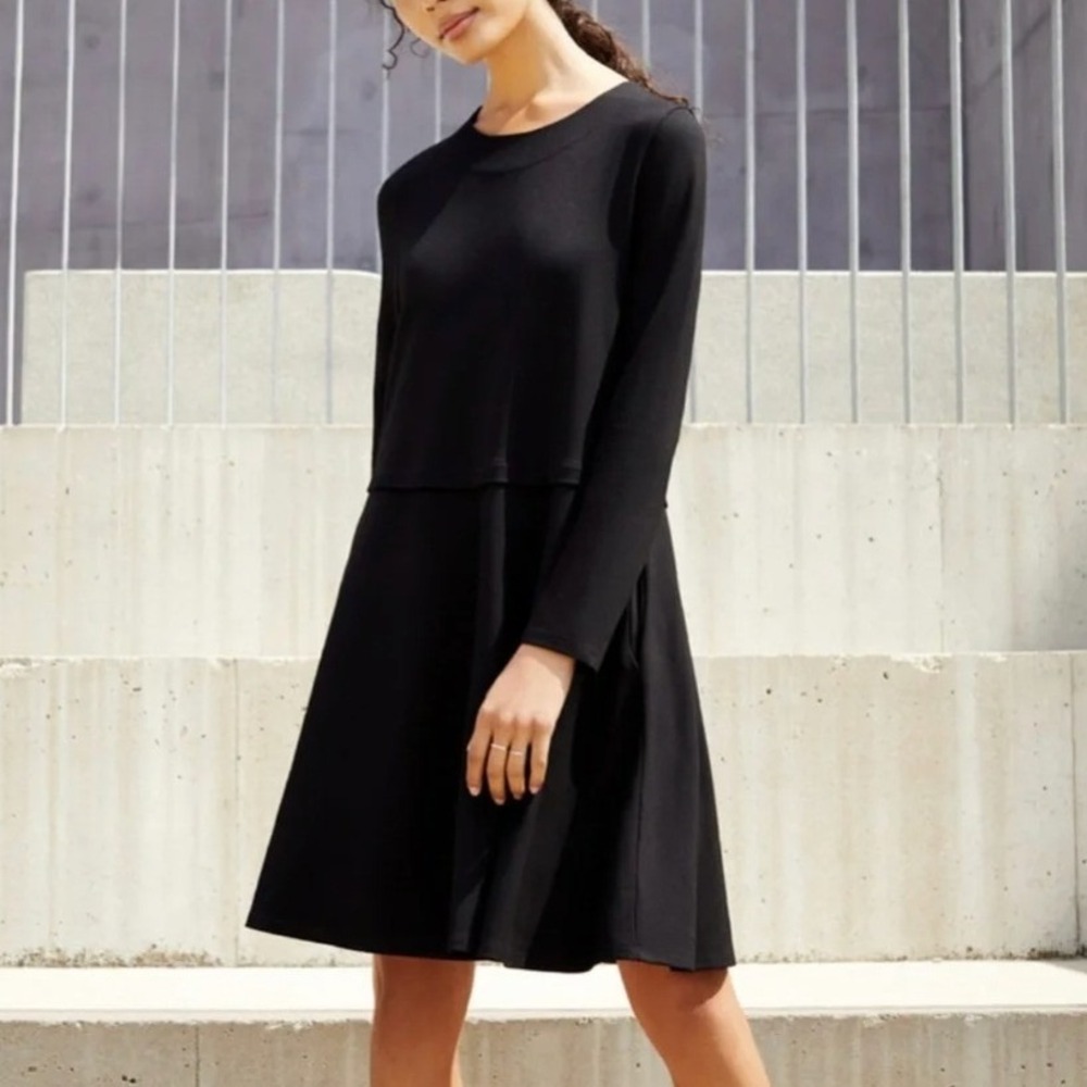 Cuyana Black Long Sleeve Fit and Flare Drop Waist Ponte Dress XL